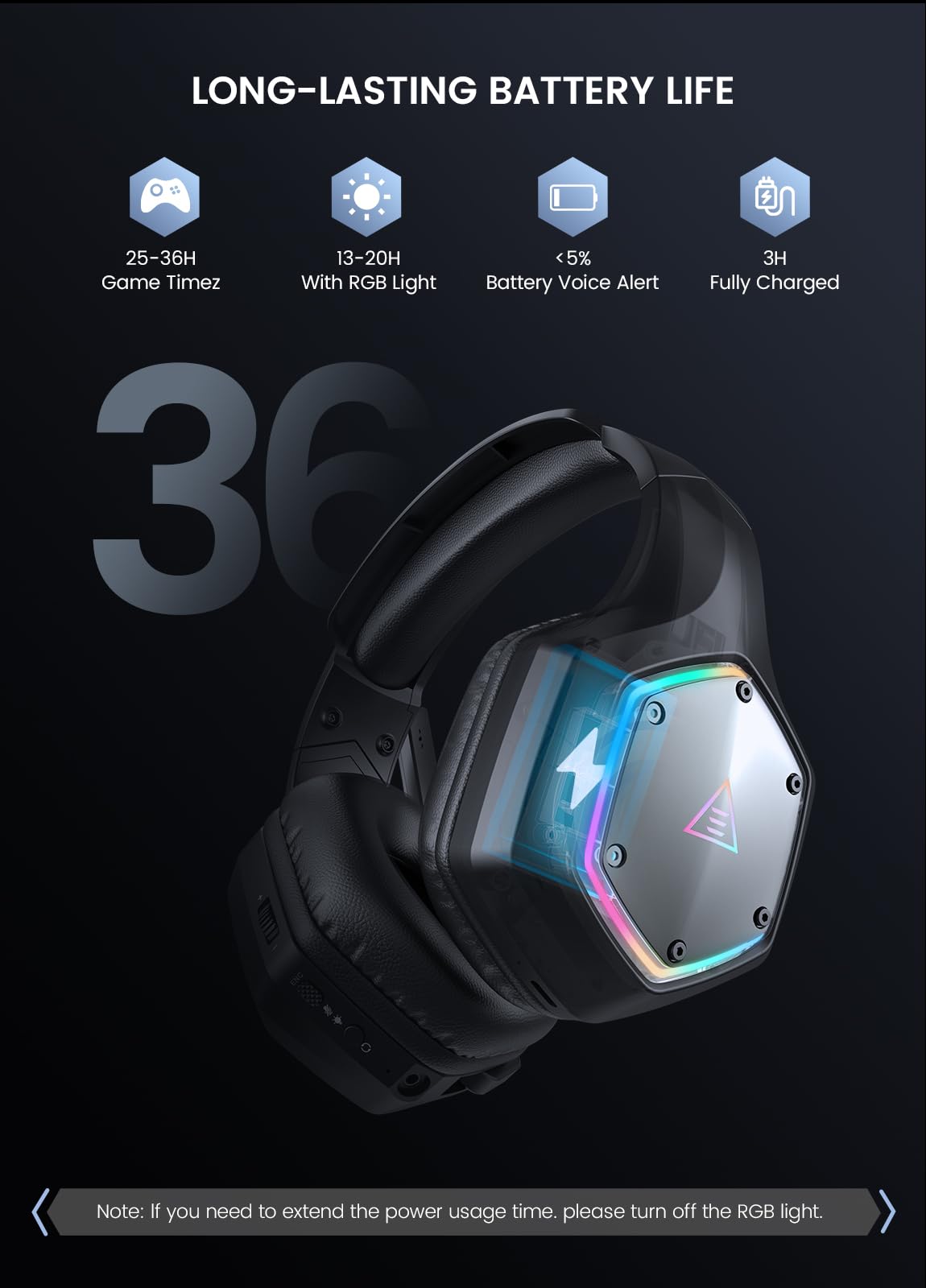 EKSA 2.4GHz Wireless Gaming Headset for PS5,PS4,PC,Switch,Mobile,Mac, Bluetooth Gaming Headphones with ENC Microphone, RGB, 20ms Latency, 120H Battery, 7.1 Surround Sound, 3.5mm Cable Black Silver ZackShop