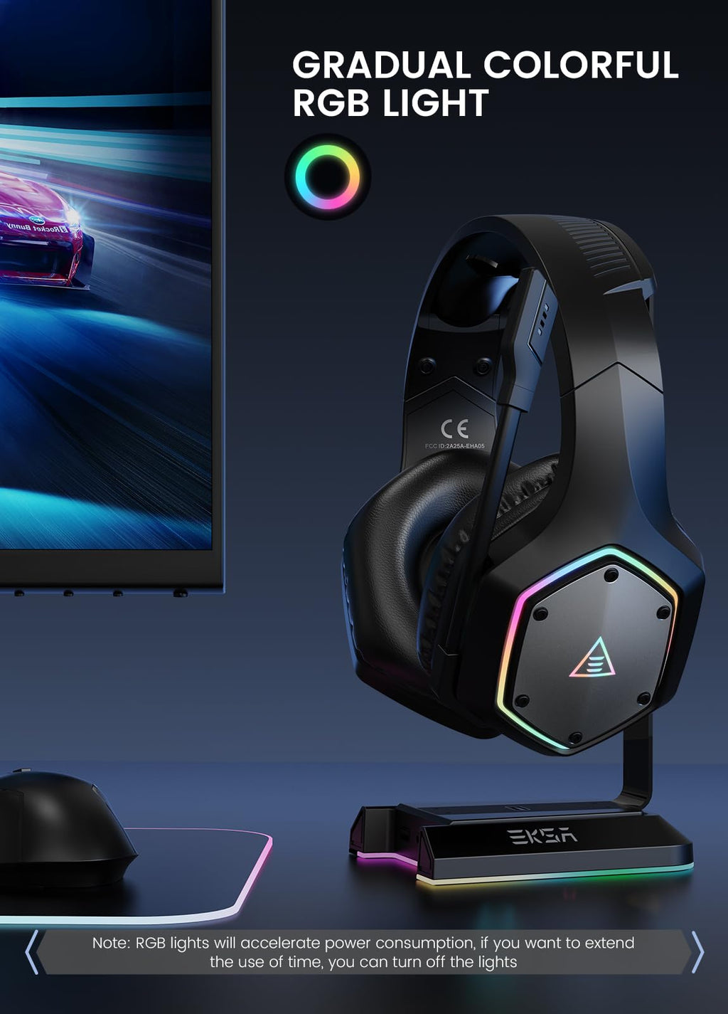 EKSA 2.4GHz Wireless Gaming Headset for PS5,PS4,PC,Switch,Mobile,Mac, Bluetooth Gaming Headphones with ENC Microphone, RGB, 20ms Latency, 120H Battery, 7.1 Surround Sound, 3.5mm Cable Black Silver ZackShop
