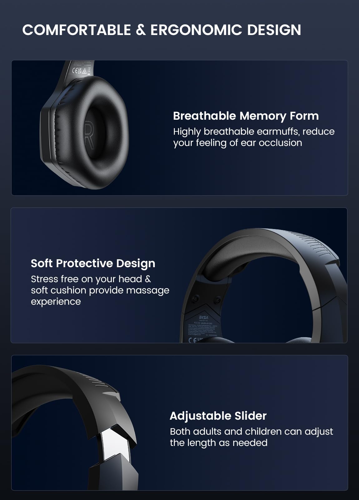 EKSA 2.4GHz Wireless Gaming Headset for PS5,PS4,PC,Switch,Mobile,Mac, Bluetooth Gaming Headphones with ENC Microphone, RGB, 20ms Latency, 120H Battery, 7.1 Surround Sound, 3.5mm Cable Black Silver ZackShop