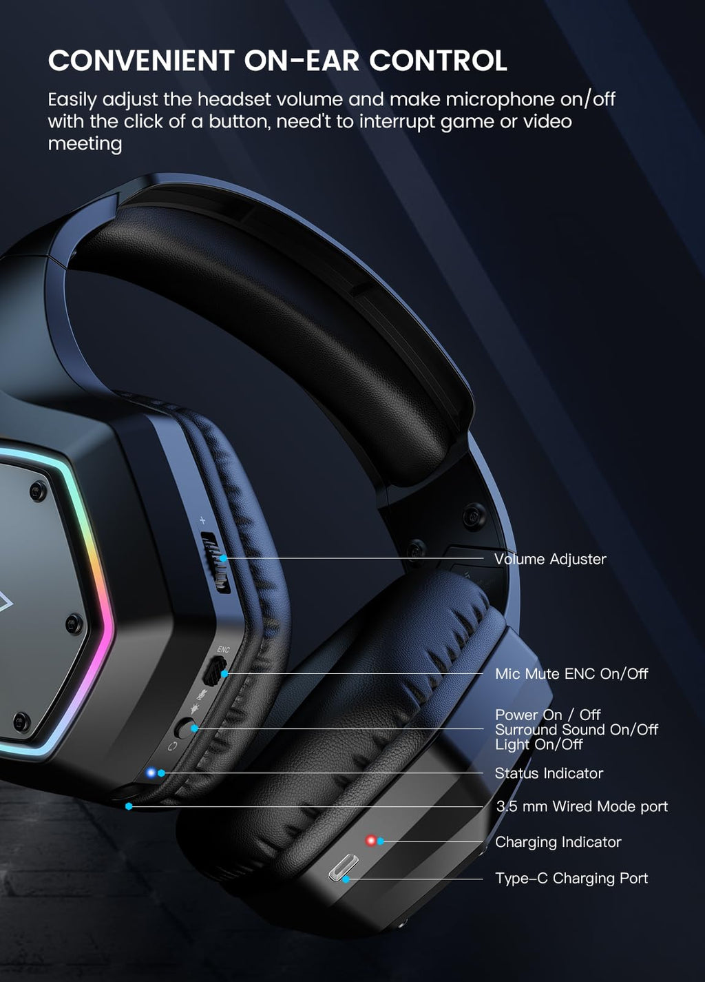 EKSA 2.4GHz Wireless Gaming Headset for PS5,PS4,PC,Switch,Mobile,Mac, Bluetooth Gaming Headphones with ENC Microphone, RGB, 20ms Latency, 120H Battery, 7.1 Surround Sound, 3.5mm Cable Black Silver ZackShop