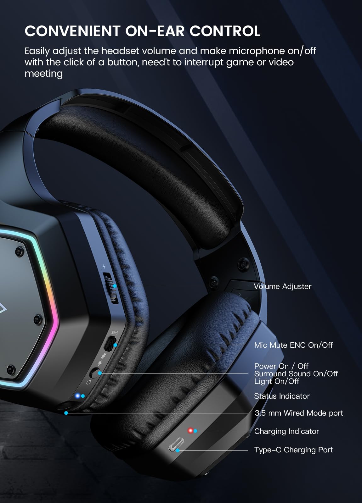 EKSA 2.4GHz Wireless Gaming Headset for PS5,PS4,PC,Switch,Mobile,Mac, Bluetooth Gaming Headphones with ENC Microphone, RGB, 20ms Latency, 120H Battery, 7.1 Surround Sound, 3.5mm Cable Black Silver ZackShop