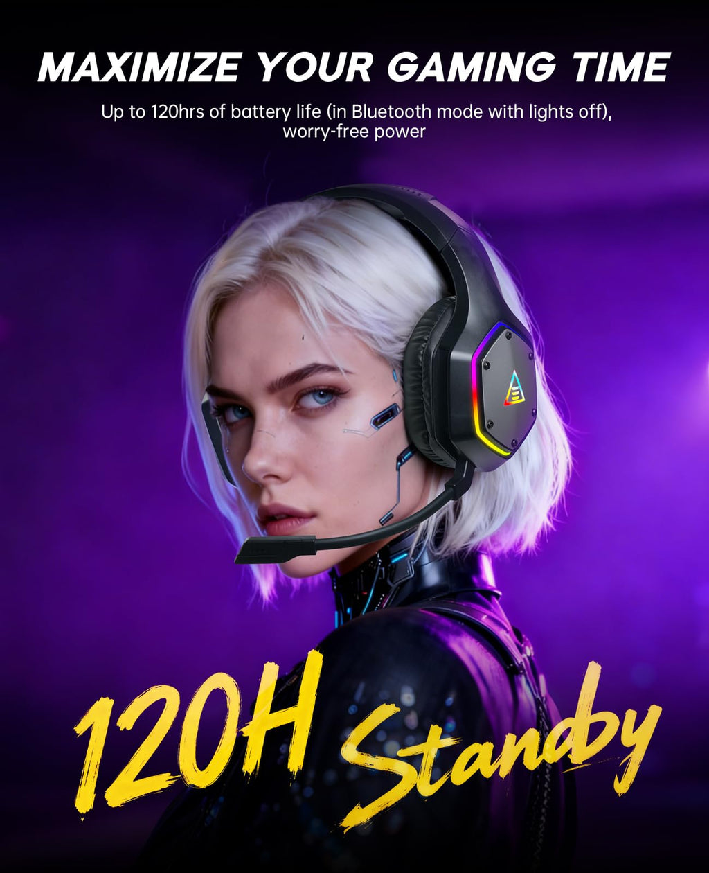 EKSA 2.4GHz Wireless Gaming Headset for PS5,PS4,PC,Switch,Mobile,Mac, Bluetooth Gaming Headphones with ENC Microphone, RGB, 20ms Latency, 120H Battery, 7.1 Surround Sound, 3.5mm Cable Black Silver ZackShop