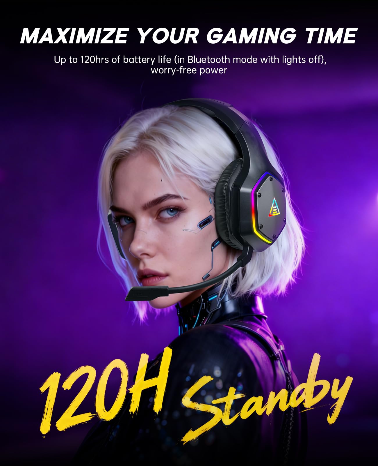 EKSA 2.4GHz Wireless Gaming Headset for PS5,PS4,PC,Switch,Mobile,Mac, Bluetooth Gaming Headphones with ENC Microphone, RGB, 20ms Latency, 120H Battery, 7.1 Surround Sound, 3.5mm Cable Black Silver ZackShop