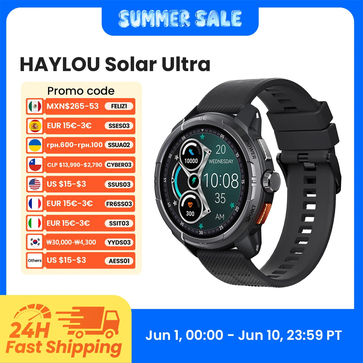 HAYLOU Solar Ultra GPS Smartwatch 1.6” AMOLED Display 5ATM Waterproof Built-in GPS Bluetooth Phone Calls Sports Smart Watch Haylou Official Store