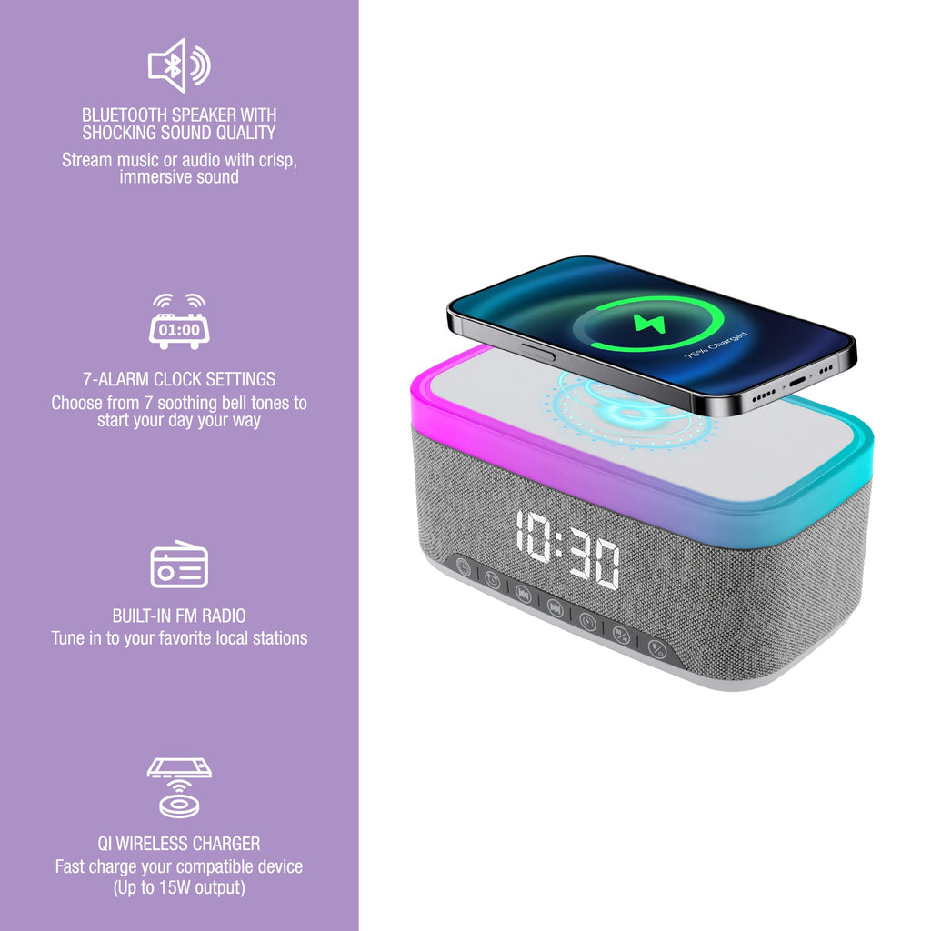 Desk-to-Bedside Power & Comfort Bundle – Sip & Charge 2-in-1 Mug Warmer + 5-in-1 Wireless Charging Alarm Clock Speaker Pursonic