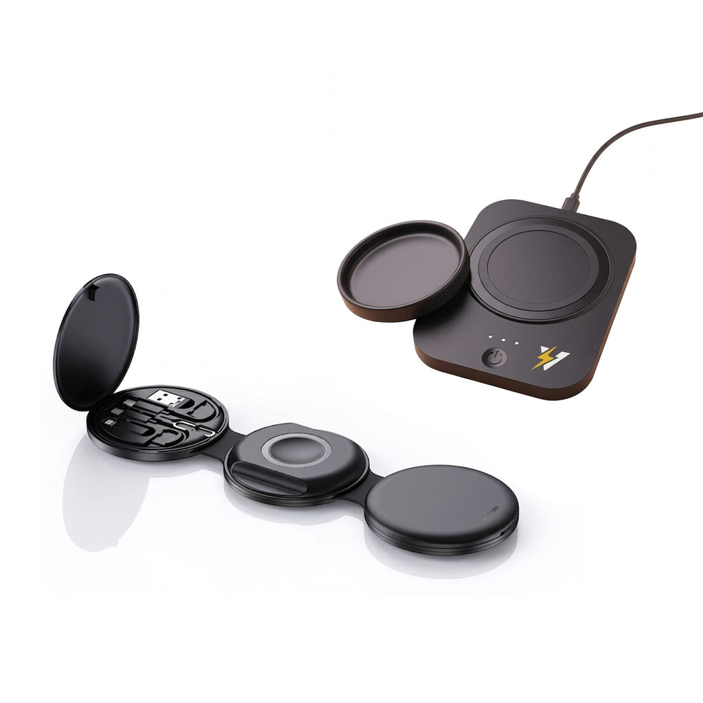 Complete Wireless Charging & Comfort Bundle – Sip & Charge 2-in-1 Mug Warmer + 5-in-1 Folding Charging Station Pursonic