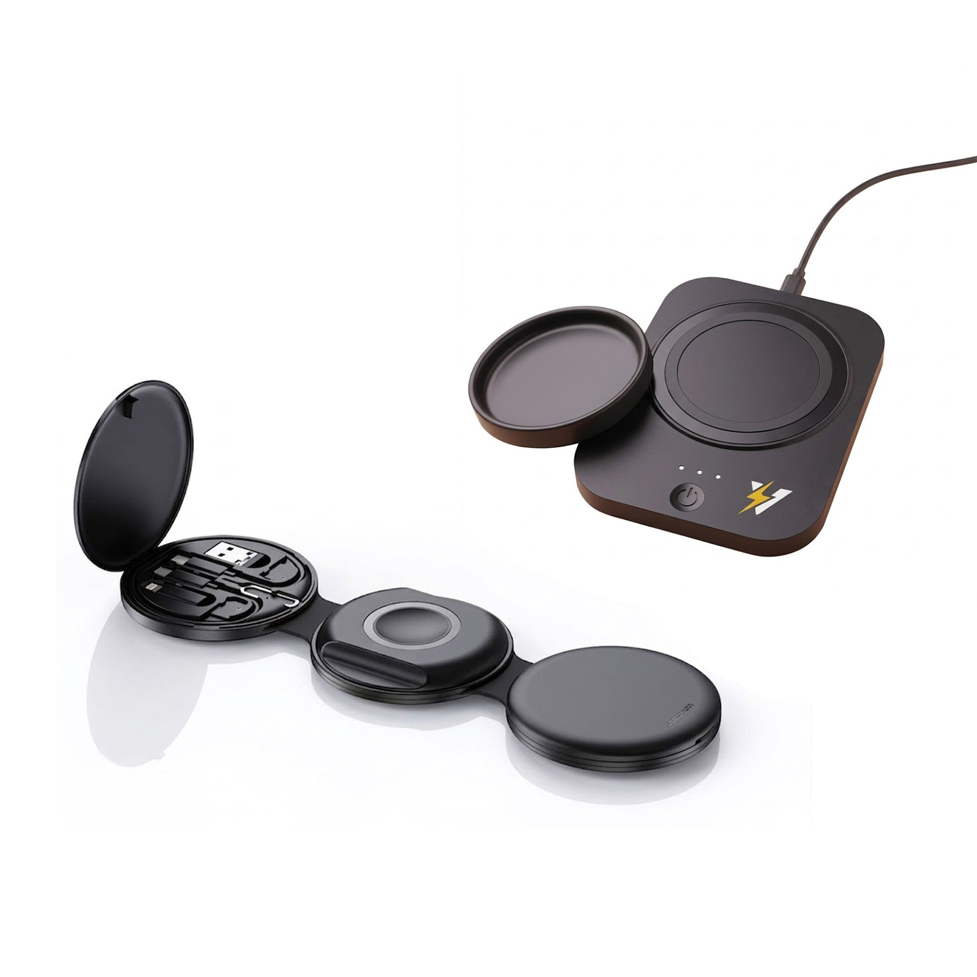 Complete Wireless Charging & Comfort Bundle – Sip & Charge 2-in-1 Mug Warmer + 5-in-1 Folding Charging Station Pursonic