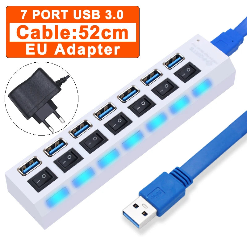 USB Hub 3.0 Hub USB 3 USB 2.0 Multi USB Splitter Power Adapter 4/7 Port Multiple Expander 2.0 with Switch for PC Accessories YUANRURU Store