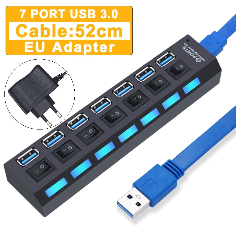USB Hub 3.0 Hub USB 3 USB 2.0 Multi USB Splitter Power Adapter 4/7 Port Multiple Expander 2.0 with Switch for PC Accessories YUANRURU Store