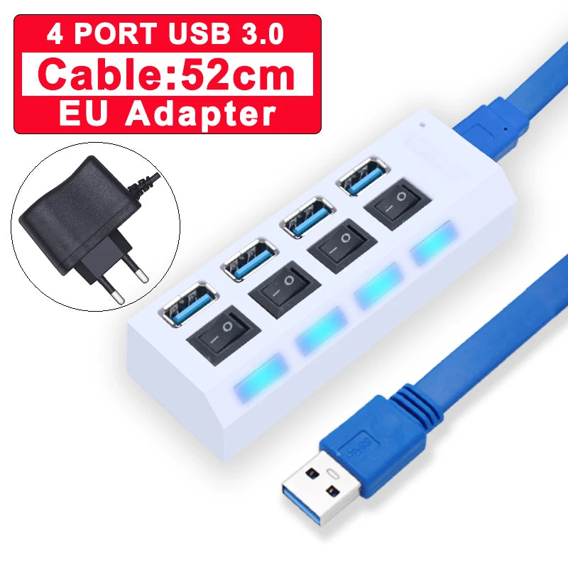 USB Hub 3.0 Hub USB 3 USB 2.0 Multi USB Splitter Power Adapter 4/7 Port Multiple Expander 2.0 with Switch for PC Accessories YUANRURU Store