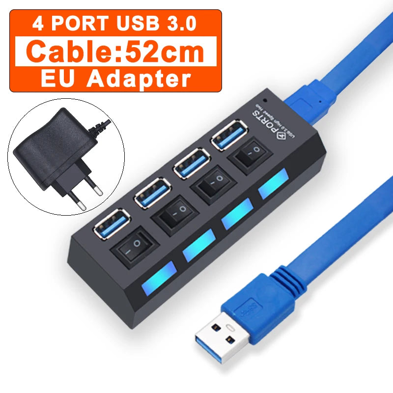USB Hub 3.0 Hub USB 3 USB 2.0 Multi USB Splitter Power Adapter 4/7 Port Multiple Expander 2.0 with Switch for PC Accessories YUANRURU Store