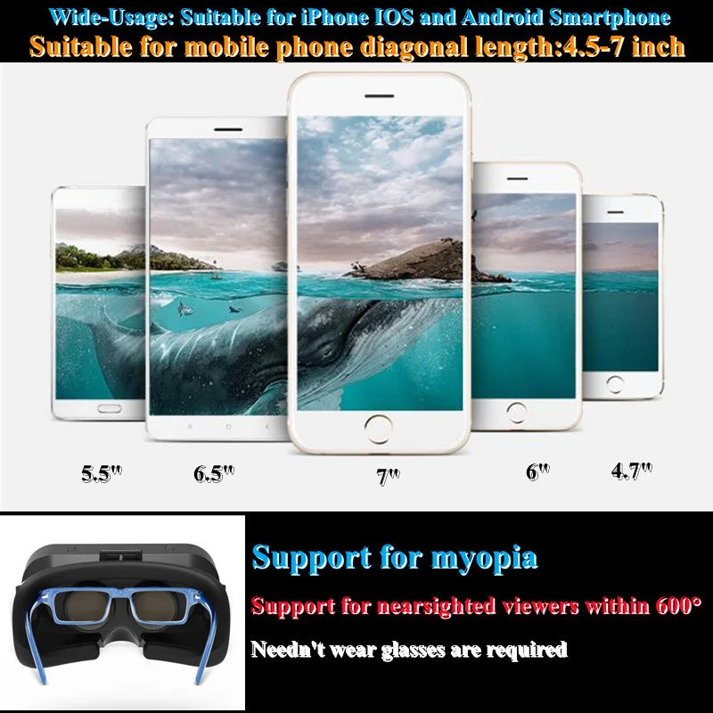 3D Virtual Reality VR Glasses For Phone Mobile Smartphones 7 Inch Headset Helmet Game Wirth Real Viar Goggles Devices Lenses Set Life Dreamer Store