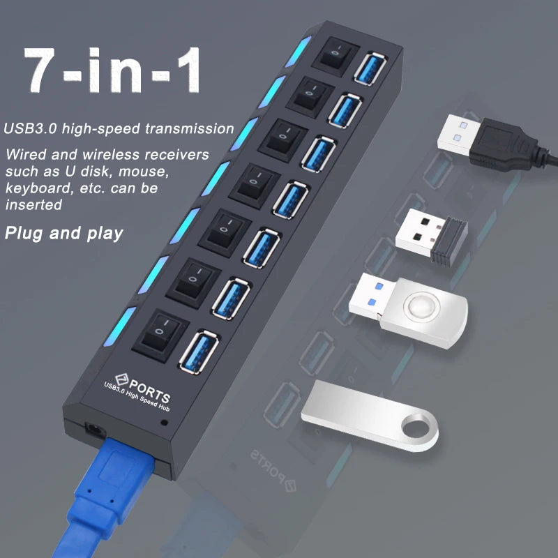 USB Hub 3.0 Hub USB 3 USB 2.0 Multi USB Splitter Power Adapter 4/7 Port Multiple Expander 2.0 with Switch for PC Accessories YUANRURU Store