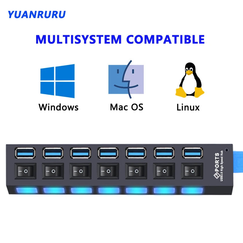 USB Hub 3.0 Hub USB 3 USB 2.0 Multi USB Splitter Power Adapter 4/7 Port Multiple Expander 2.0 with Switch for PC Accessories YUANRURU Store