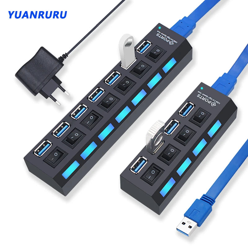 USB Hub 3.0 Hub USB 3 USB 2.0 Multi USB Splitter Power Adapter 4/7 Port Multiple Expander 2.0 with Switch for PC Accessories YUANRURU Store