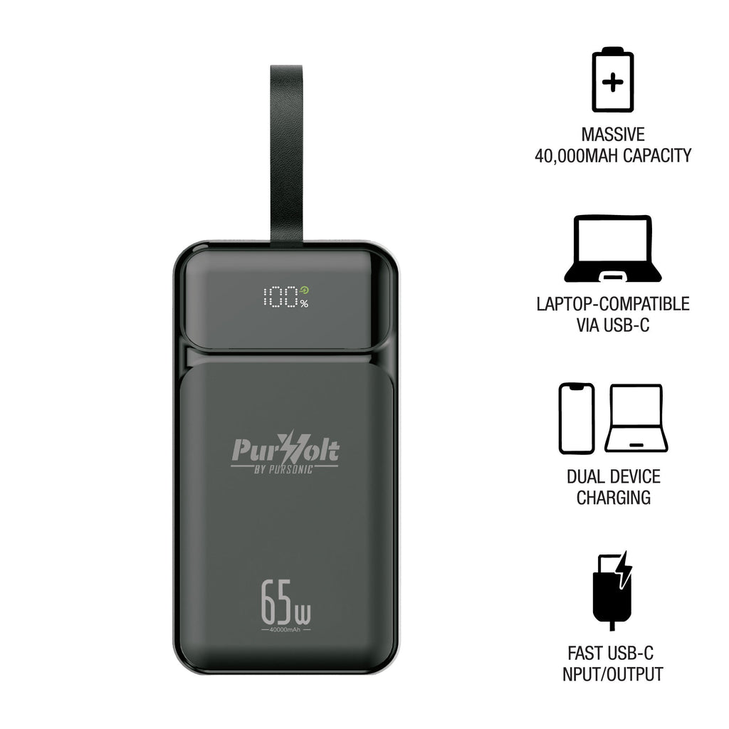 PurVolt 40,000mAh Ultra High-Capacity Power Bank – Powering Laptops, Phones & Beyond Pursonic