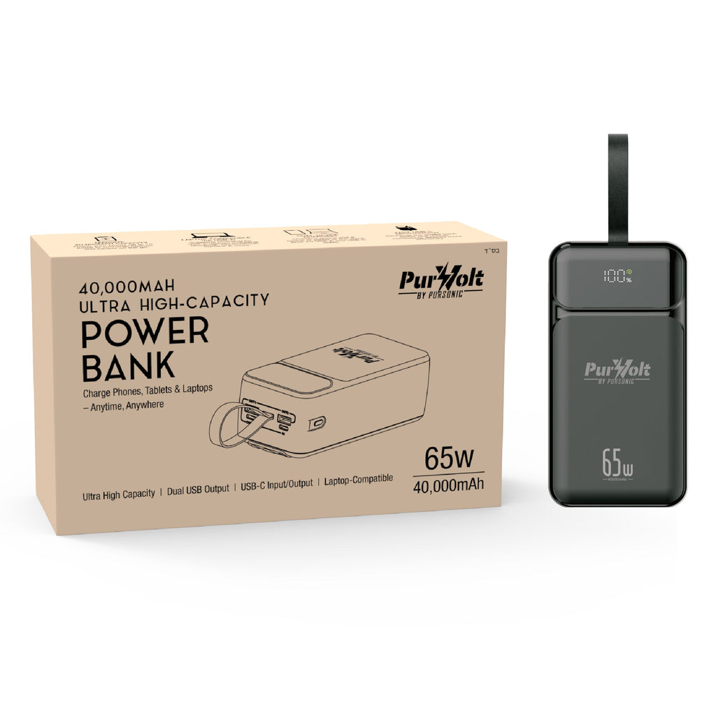 PurVolt 40,000mAh Ultra High-Capacity Power Bank – Powering Laptops, Phones & Beyond Pursonic