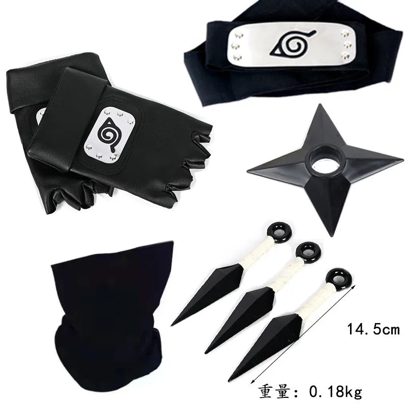 Ninja Set Combination Assembly Flag Maple Roleplaying Kakashi Gloves Kunai Forehead Protector Bandana Performance Costume cos school party Store
