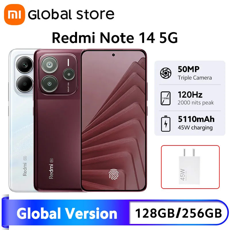 Global Version Xiaomi Redmi Note 14 5G Smartphone 50MP Camera MTK Dimensity 7025-Ultra 45W Charging 6.67" 120Hz Display IP64 Xiaomi Mi - Global Store