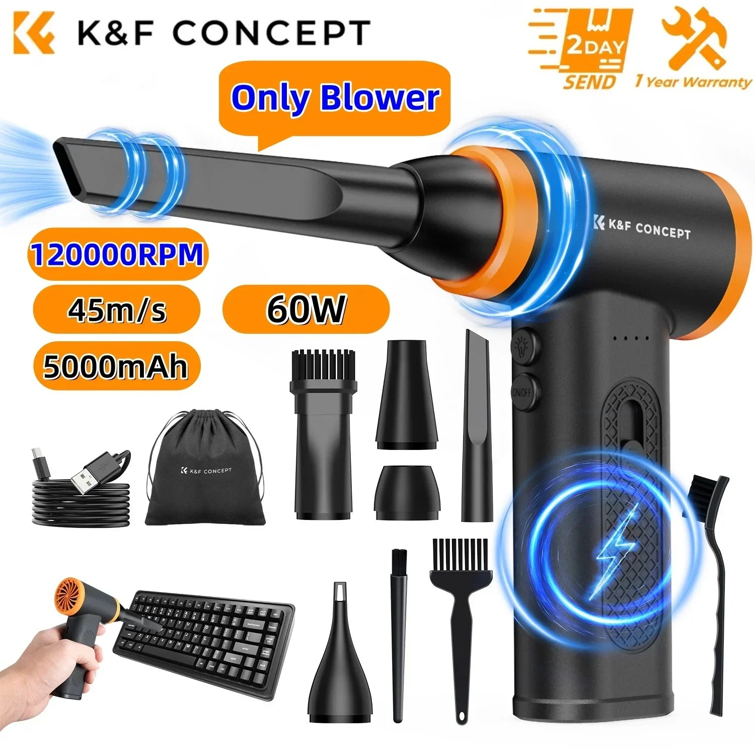 K&F CONCEPT Electric Air Duster Cordless Compressed Air Blower Suction for Computer,PC,Laptop Keyboard,Car,Camera Dust Cleaner K&F CONCEPT ONLINE Store