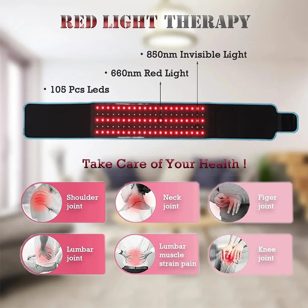 Red ＆Infrared LED Light Therapy Belt 850nm 660nm Back Pain Relief Wrap Burn Fat Wrap Slimming Machine Waist Heat Pad Full Body ZongKung Healthy Life Store