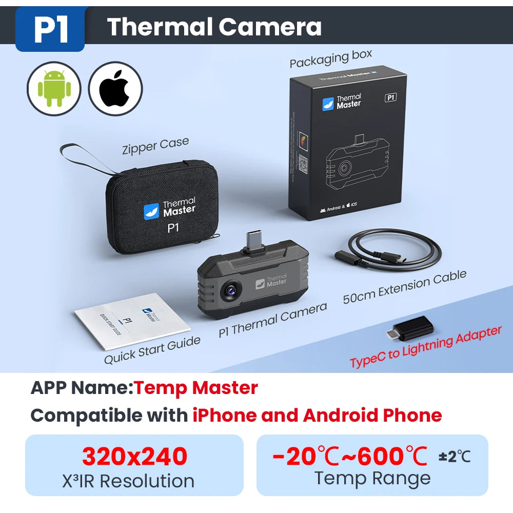 Thermal Camera P1 IOS& Android Phone 320*240 X³IR Resolution Infrared Thermal Imaging Camera Air Conditioning HVAC Inspection Thermal Master Factory Store