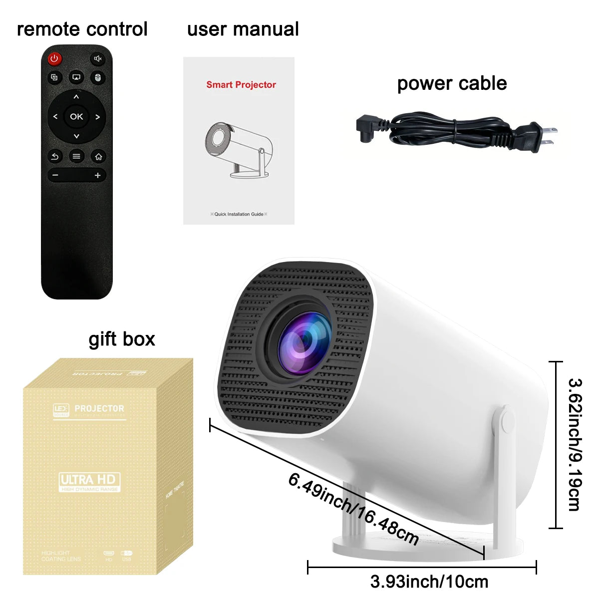 New Portable Projector With WiFi 6 And Wireless 5.0, Native 720P Support 4K Smart Projector, Adjustable Screen, 180° Rotation, B Uwecan Store
