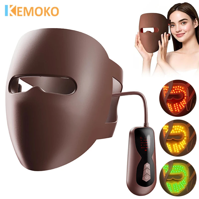 3D 4 Colors LED Facial Mask Red Light Therapy Mask Skin Rejuvenation Photon Anti Acne Wrinkle Face Lifting Firm Beauty Care KEMOKO Beauty Store