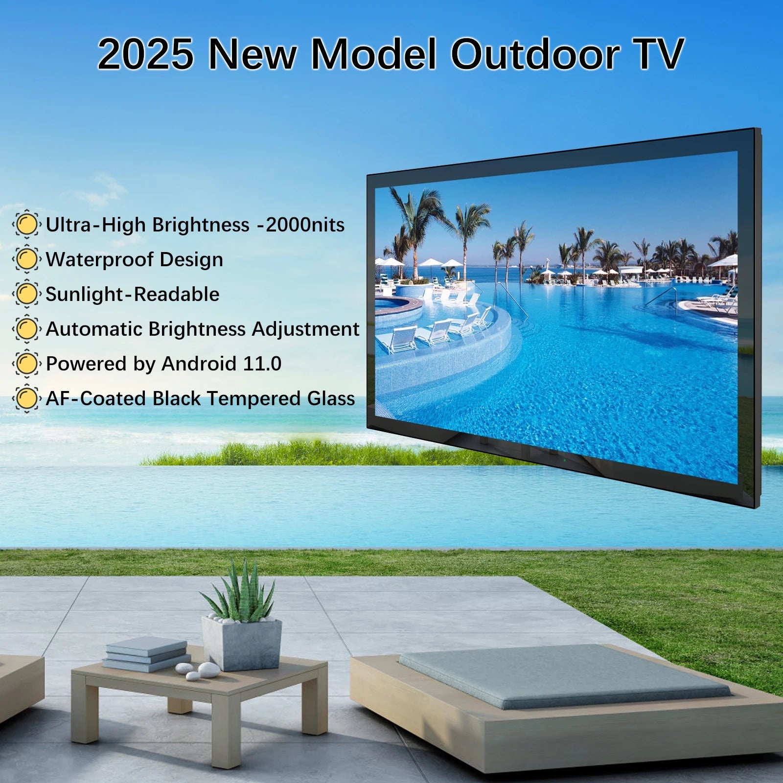 Soulaca 55-inch Waterproof Smart Android Outdoor TV 2000nits Full Sun TV 4K Dolby Atmos HDR 10 Weatherproof Television Support Soulaca INC Store