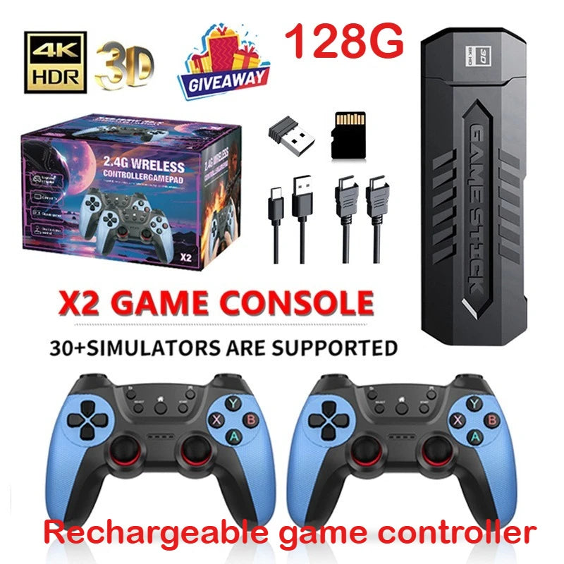 X2 Retro Game Stick 4K Video Game Console 40000+ Games,30+ Emulators,HD Output 2 Wireless Controllers,Plug and Play,TV/Computer SHENZHENG JUSHENG TECH CO.,LTD