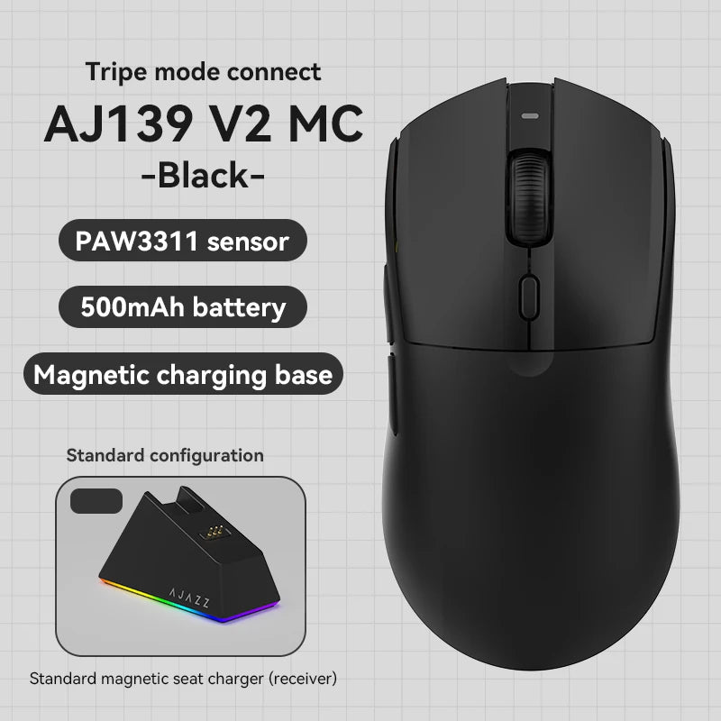 AJAZZ AJ139 V2 MC/AJ139 PRO Wireless Gaming Mouse PAW3311/PAW3395 Sensor 12000DPI/26000DPI 500mAh Bluetooth Mouse Gamer For PC Ajazz Global Official Store