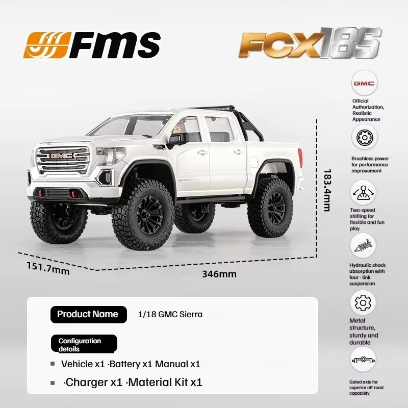 FMS 1:18 FCX18S GMC Sierra S Rc Car Brushless 4WD High Speed Off-road Vehicle All-metal Chassis RTR FMS FCX18-S Toys Gifts Global Remote Control Toy All Range Store