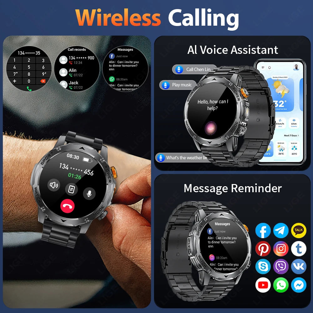 LIGE New 1000mAh Big Battery Smart Watch Men LED Flashlight Bluetooth Call IP68 Waterproof Man Watches 100+Spots Mode Smartwatch LIGE Smart Watch Official Store