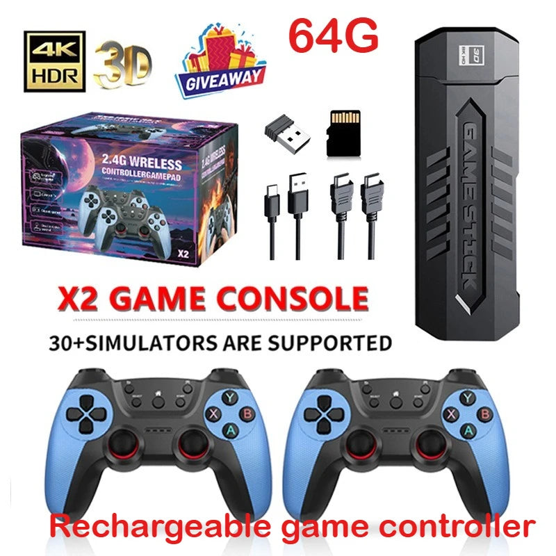 X2 Retro Game Stick 4K Video Game Console 40000+ Games,30+ Emulators,HD Output 2 Wireless Controllers,Plug and Play,TV/Computer SHENZHENG JUSHENG TECH CO.,LTD
