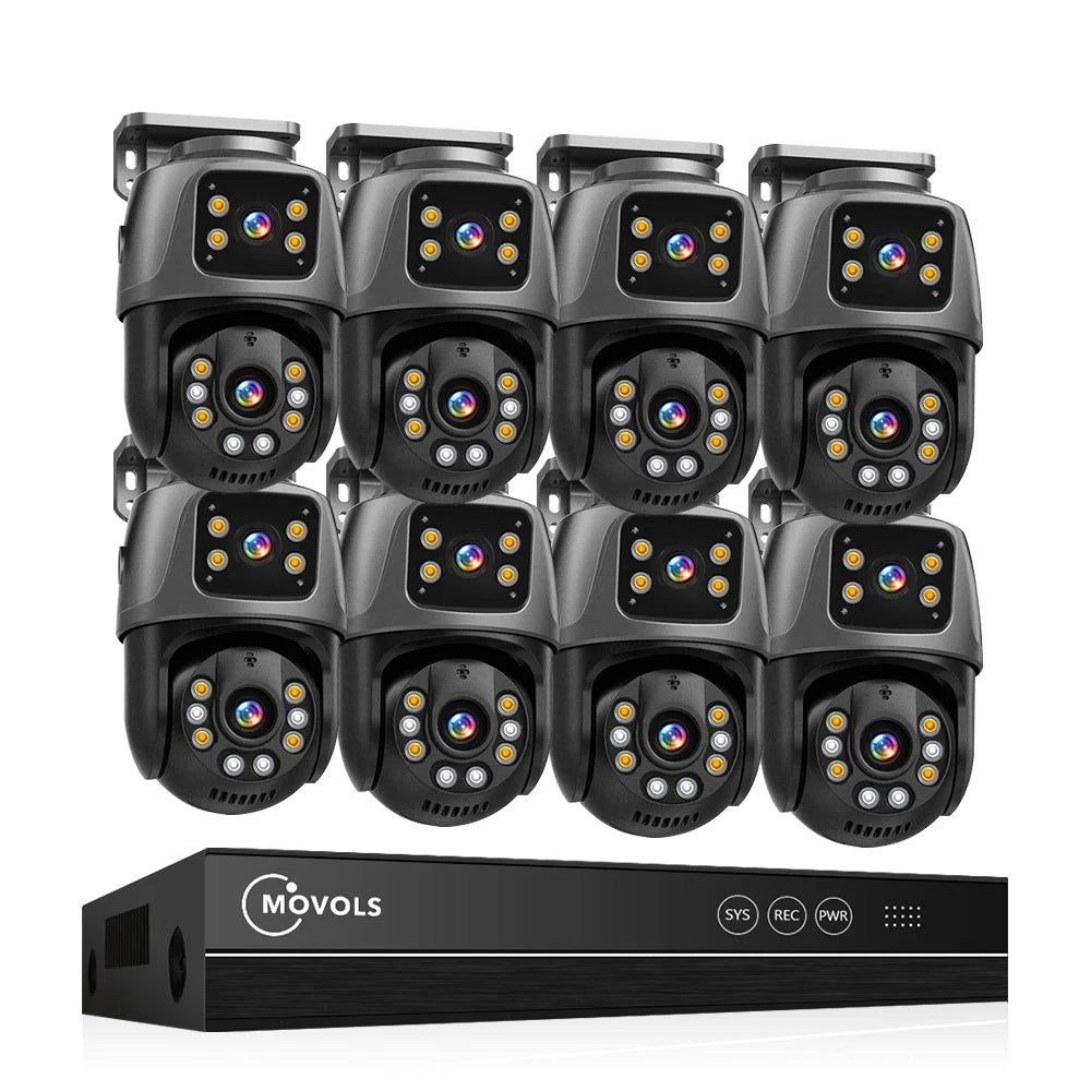 Movols 6MP XMEYE POE Surveillance System Dual Lens PTZ Two Way Audio POE Security Camera System 16CH NVR Video Surveillance Kit Movols Guard your home Official Store