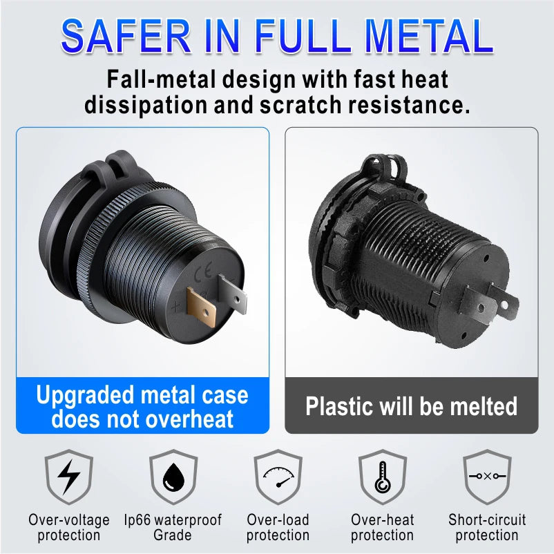 Type c car usb charger socket 12/24V Three Port USB Charger Socket USB-C PD & Dual QC 3.0 For Car Motorcycle Boat RV Fiuzd Car Accessories Store