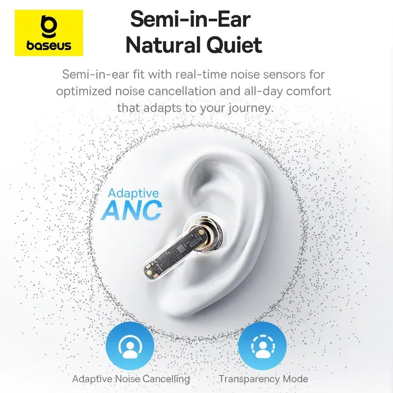 Baseus Bass BS1 NC -40dB Realtime Adaptive ANC Wireless Earbuds Bluetooth 6.0 Semi-Open Earphones LDAC Hi-Res Audio 6-Mic AI ENC BASEUS Co.,Ltd. Store