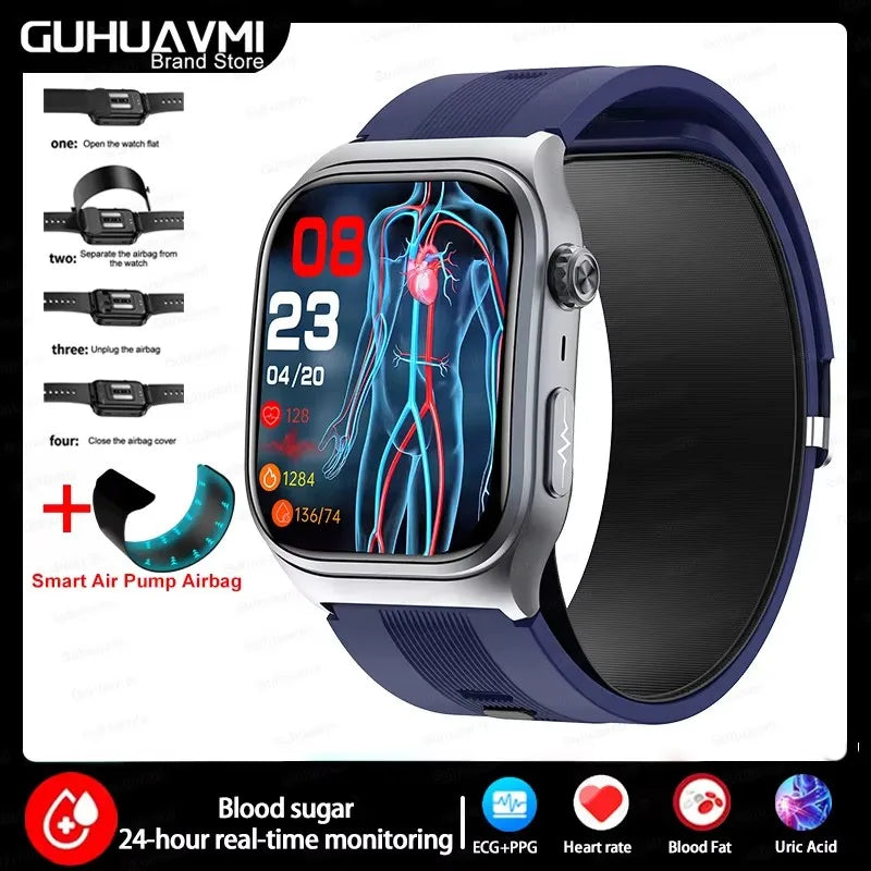 2025 New Medical Grade Air Pump Airbag ECG+PPG Smart Watches Men Women Blood Pressure Glucose Heart rate Bluetooth Call Bracelet GUHUAVMI High-End Smart Wear Store