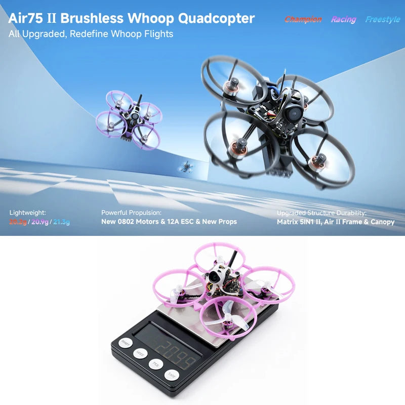 BETAFPV Air75II Brushless Whoop Quadcopter Racing Freestyle Drone ELRS 2.4G Matrix 1S 5IN1 II FC 5.8G 25mw~400mw VTX C03 Camera Wonderful Toyhouse Store