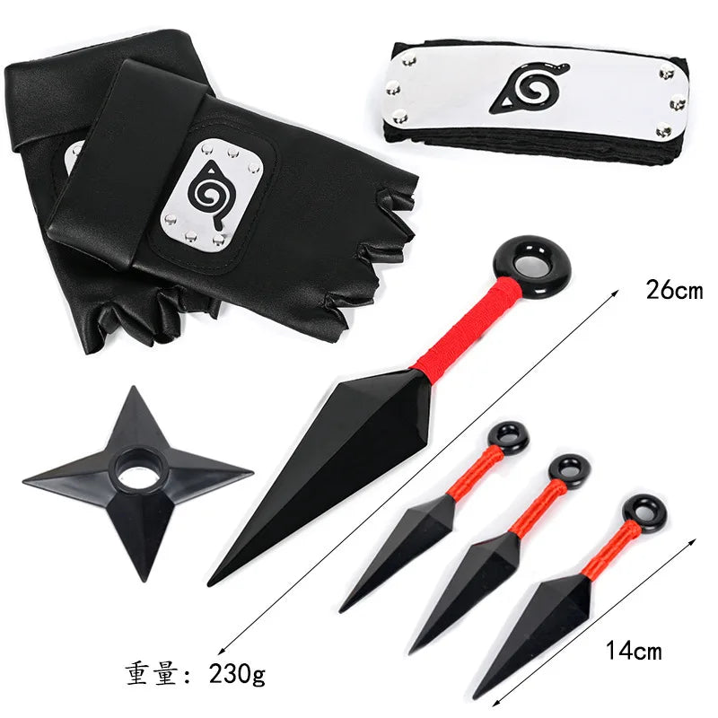 Ninja Set Combination Assembly Flag Maple Roleplaying Kakashi Gloves Kunai Forehead Protector Bandana Performance Costume cos school party Store