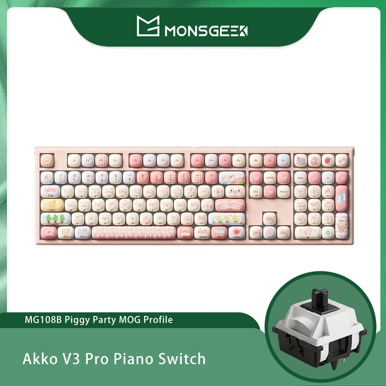 Akko MonsGeek MG108B Bun Wonderland Wireless Mechanical Keyboard MOG Profile RGB 108 Keys Full Size Hot Swap USB / 2.4G / BT 5.0 AKKO Official Store