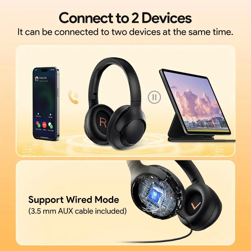 QCY H3 ANC Wireless Headphones 43dB Hybrid Active Noise Cancellation Headset Bluetooth 5.4 Hi-Res Audio Earphones 60H Playtime QCY Store
