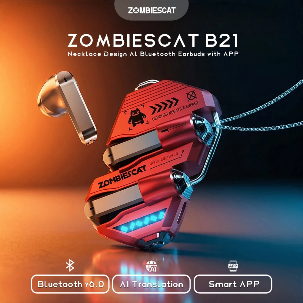 Zombies Cat B21 Alloy Bluetooth 6.0 Earbuds Real Time Ai Translation Headphone Semi In Ear TWS Wireless Earphones with Smart APP Sansui Audio Flagship Store