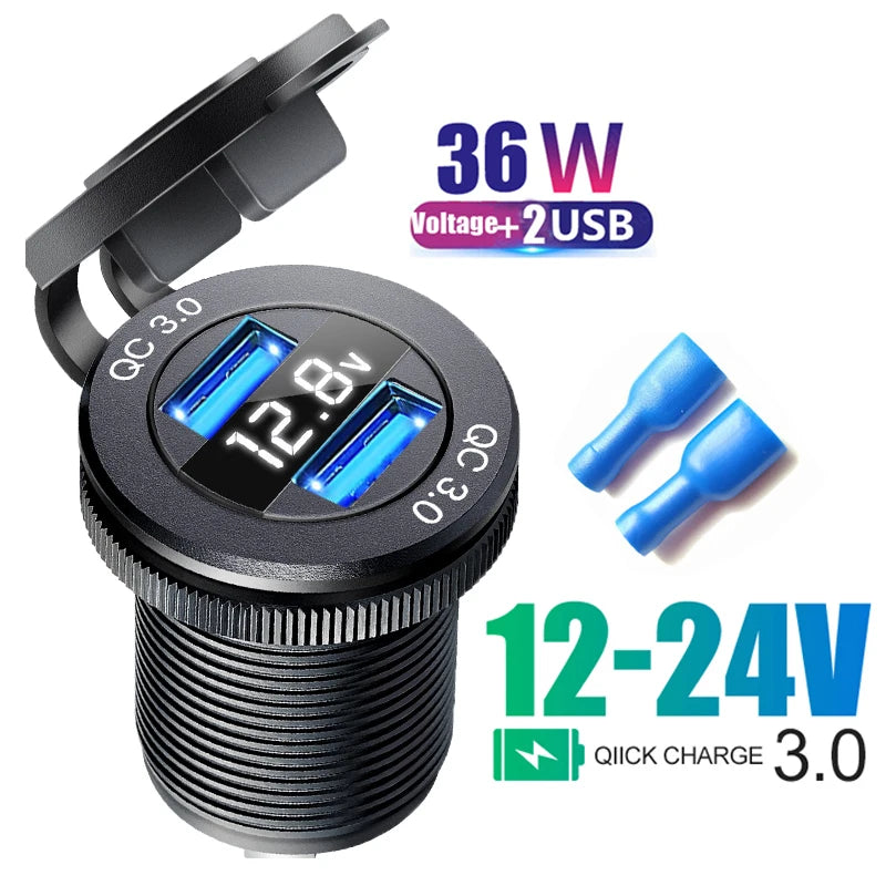 Type c car usb charger socket 12/24V Three Port USB Charger Socket USB-C PD & Dual QC 3.0 For Car Motorcycle Boat RV Fiuzd Car Accessories Store