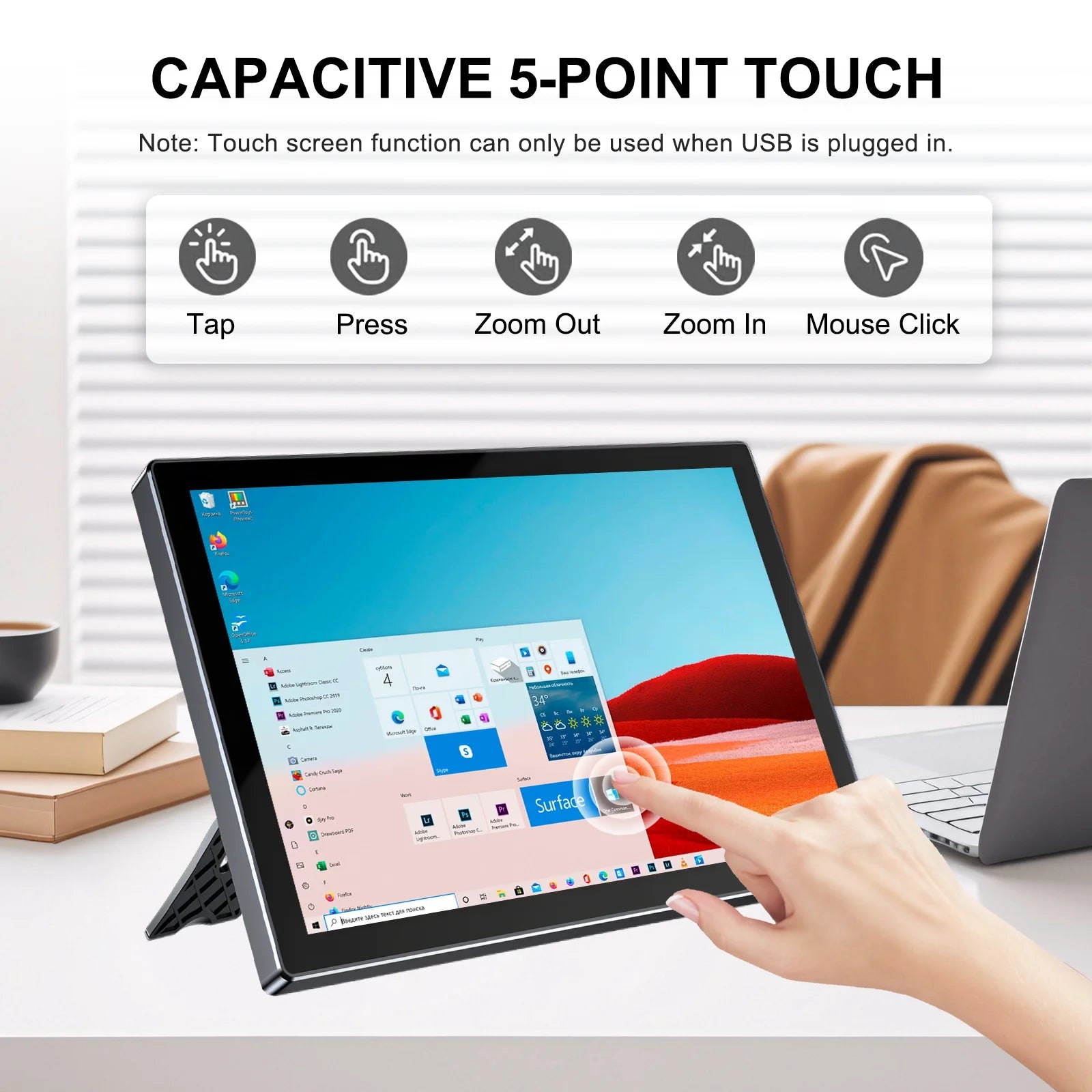 10.1 inch Touch Portable Monitor 1920x1200 Screen IPS LCD 5-point Touchscreen Dual Speaker Type-C HDMI USB-C for Car Computer SpecialMonitor Store