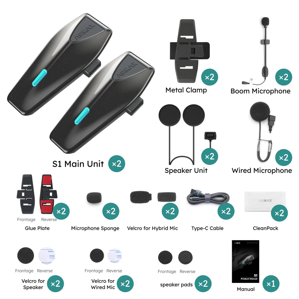 ASMAX S1 Bluetooth Motorcycle Intercom 8 Riders Communication Headset with FM & ENC Mic, Voice Control, IPX7 Waterproof ASMAX Official Store