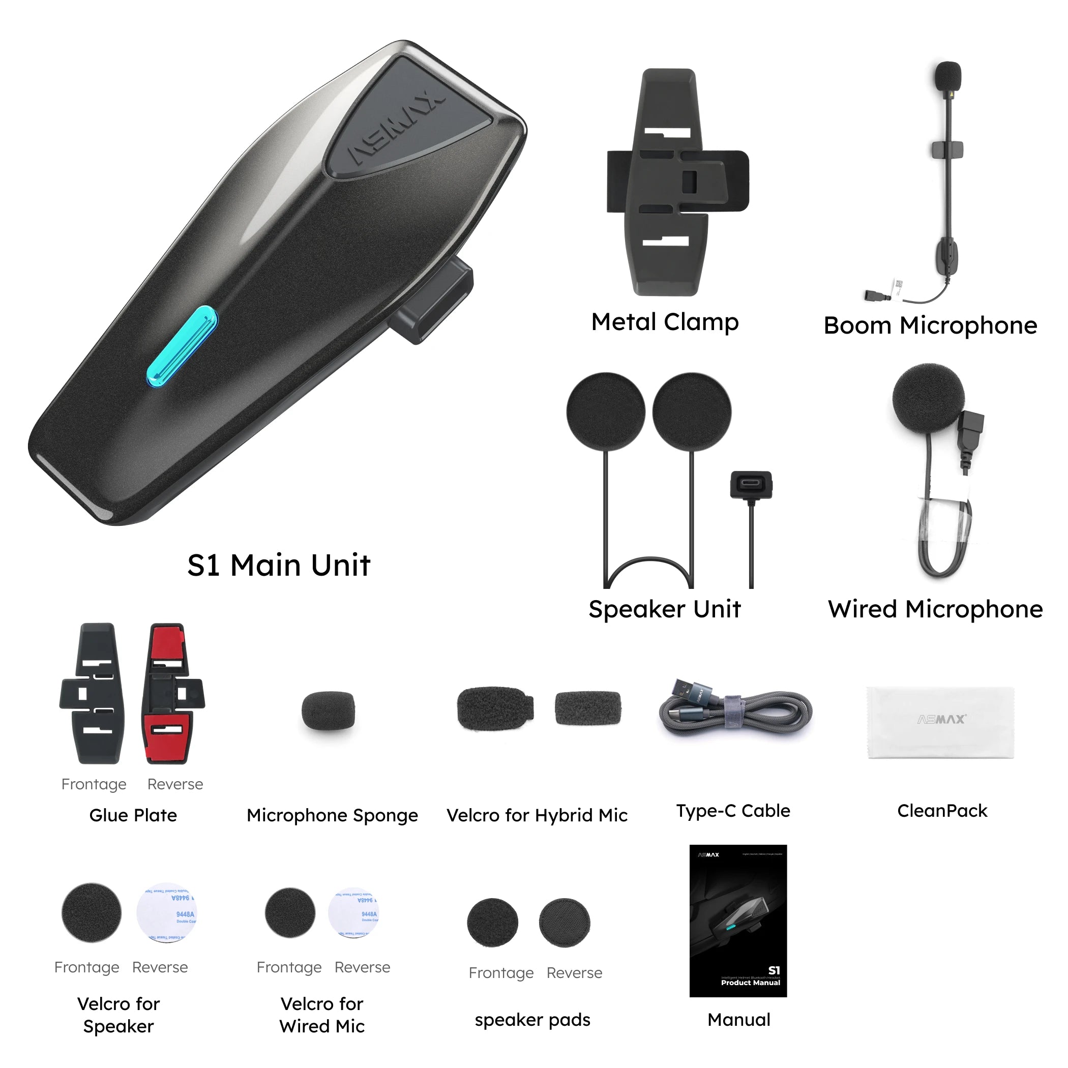 ASMAX S1 Bluetooth Motorcycle Intercom 8 Riders Communication Headset with FM & ENC Mic, Voice Control, IPX7 Waterproof ASMAX Official Store