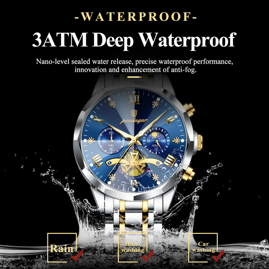 POEDAGAR Original Luxury Men's Watch Waterproof Luminous Chronograph Men Wristwatch Stainless Steel Quartz Watches For Man Reloj
