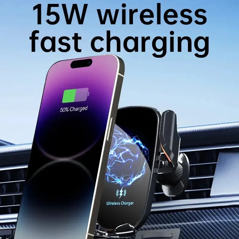 UYUXIO Wireless Car Charger Fast Charge Manual Clamping Air Vent Car Phone Holder for Samsung Android Phones iPhone 16 15 14 13 UYUXIO PSU Store Store