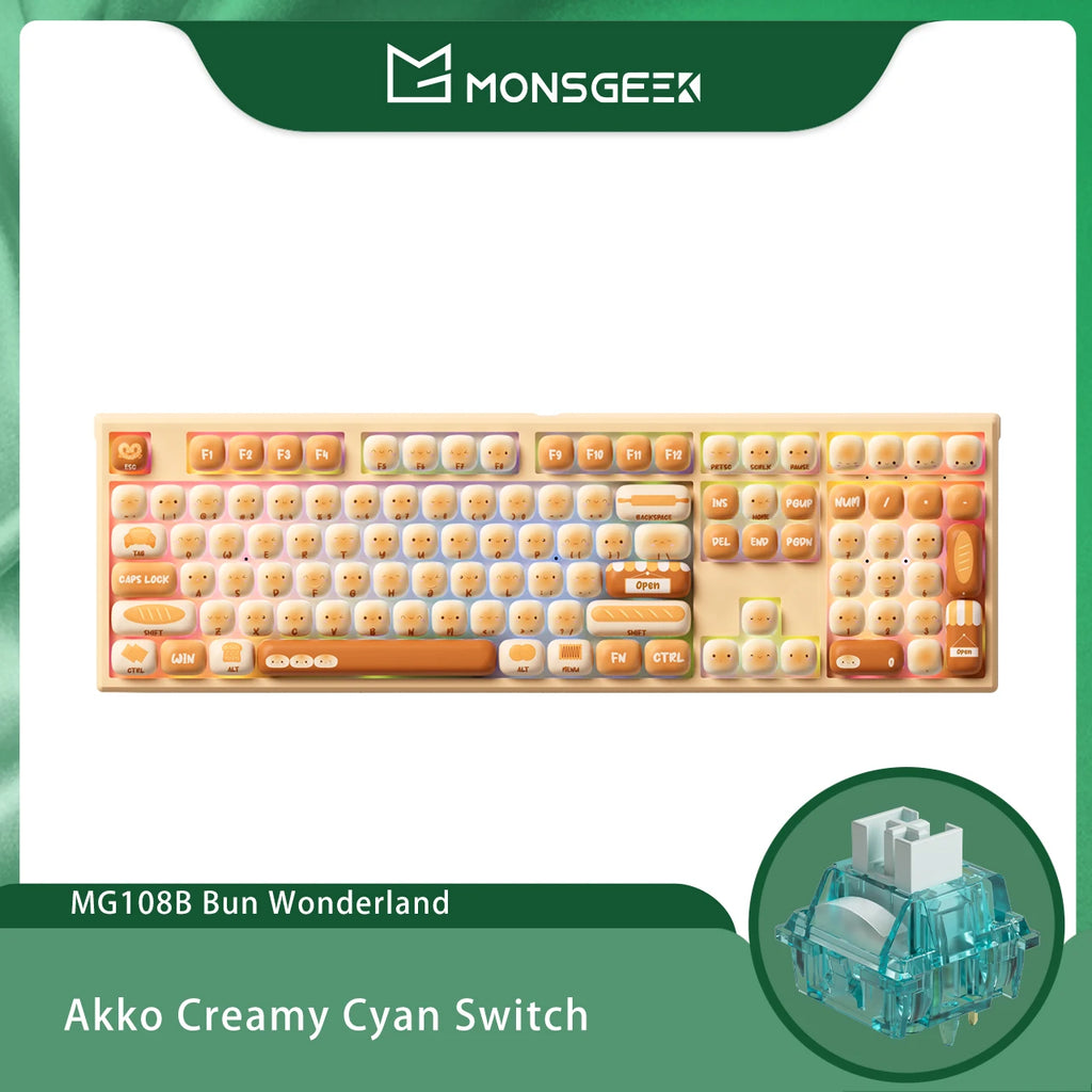 Akko MonsGeek MG108B Bun Wonderland Wireless Mechanical Keyboard MOG Profile RGB 108 Keys Full Size Hot Swap USB / 2.4G / BT 5.0 AKKO Official Store